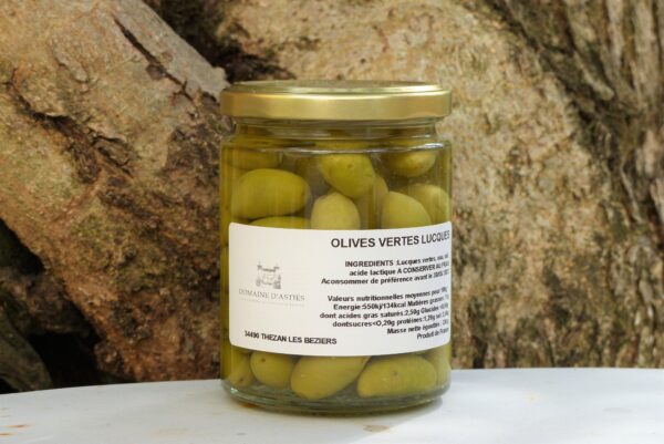 Olives vertes variété Lucques du Languedoc au naturel, bocal pasteurisé 160 g