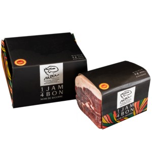 Petit 1/4 Jambon Porc Noir de Bigorre AOP, sans os, découenné, affinage 24 mois, format 750 g